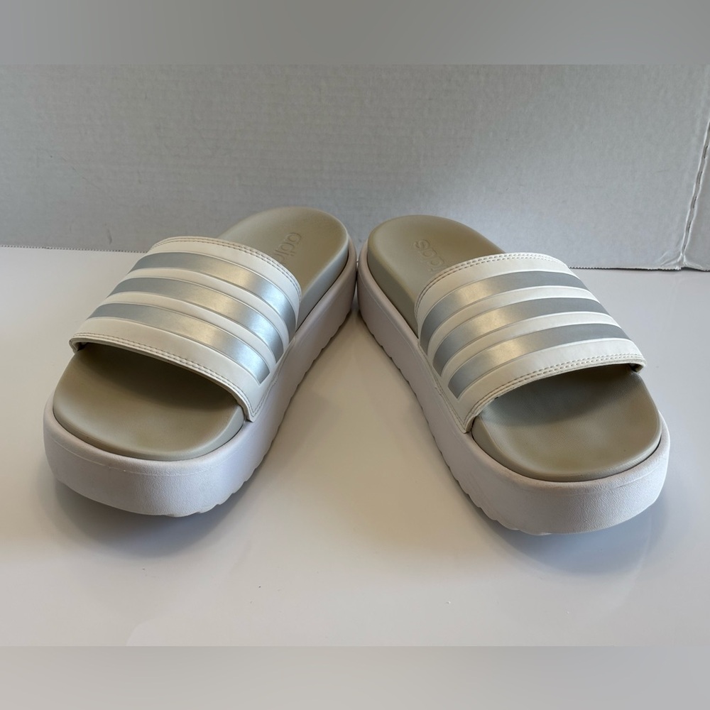 Adidas Adilette Platform Sandal IE9703 Women's 9 White/Metallic Comfort Slides - Picture 12 of 15